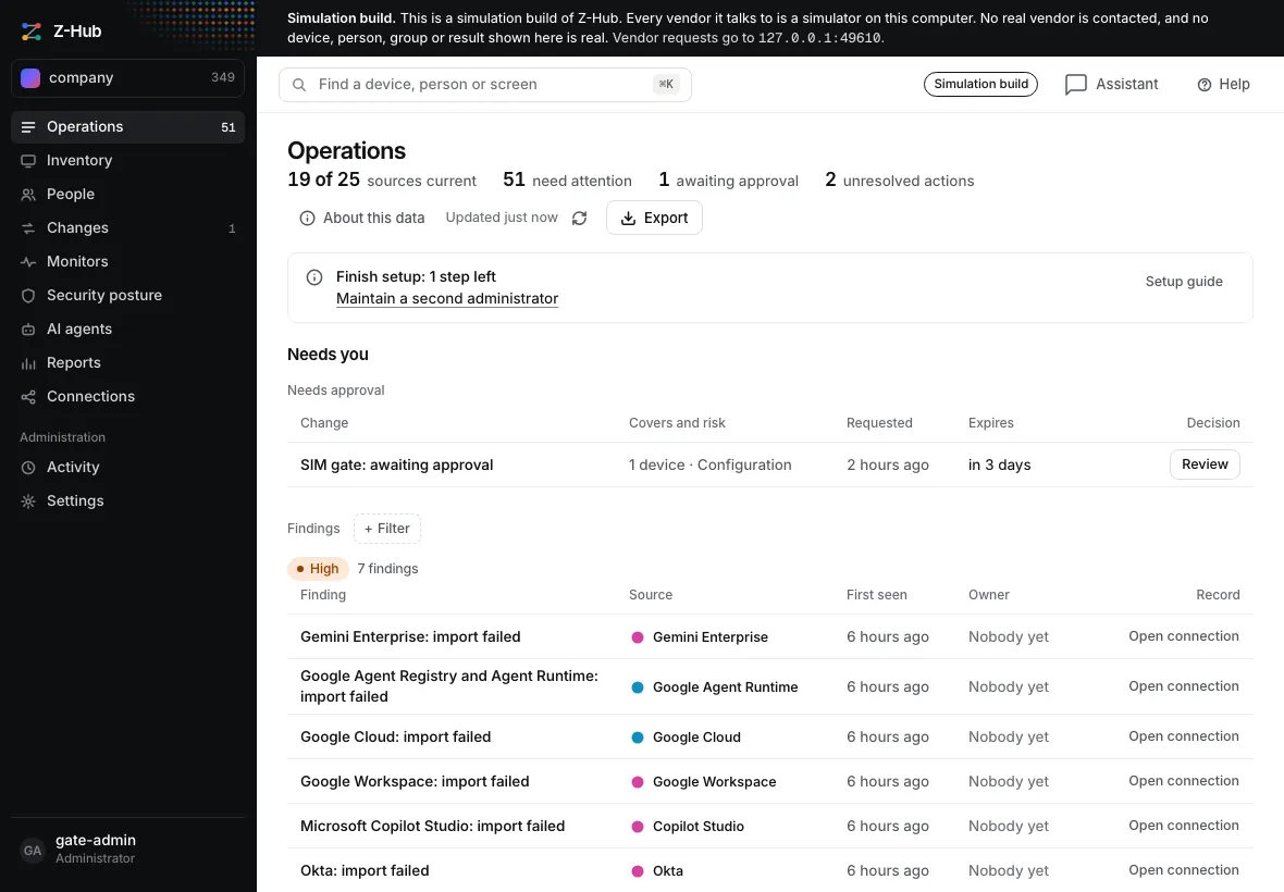 Z-Hub application screenshot of a synthetic company