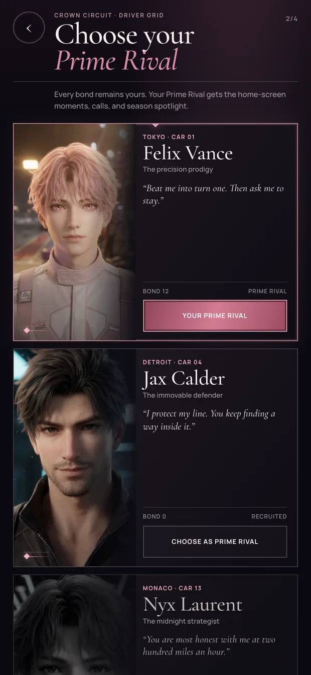 The rival selection screen.